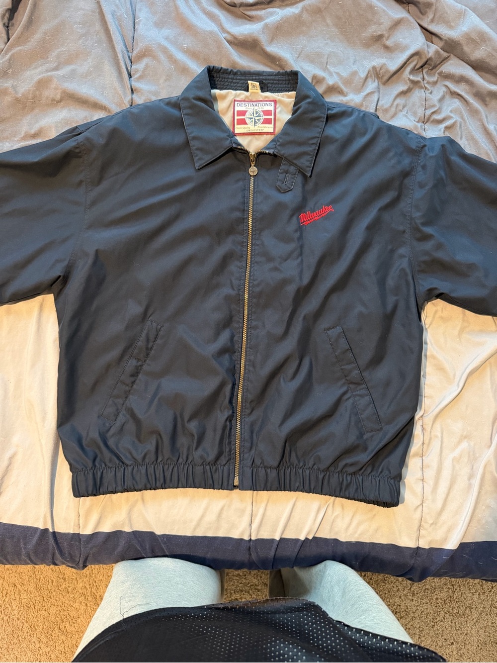 Men’s Navy Bomber Jacket with Red Embroidered Logo